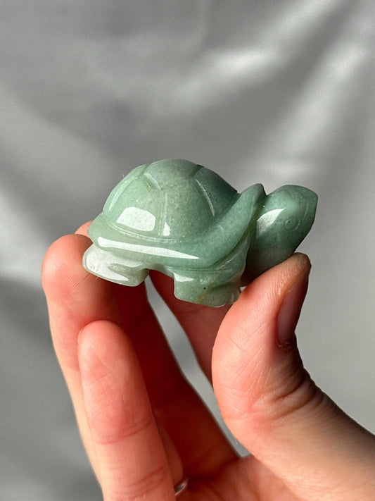 Green Aventurine Turtle Carving | Natural Green Aventurine Stone Turtle Figurine | Polished Crystal Animal Sculpture for Collectors