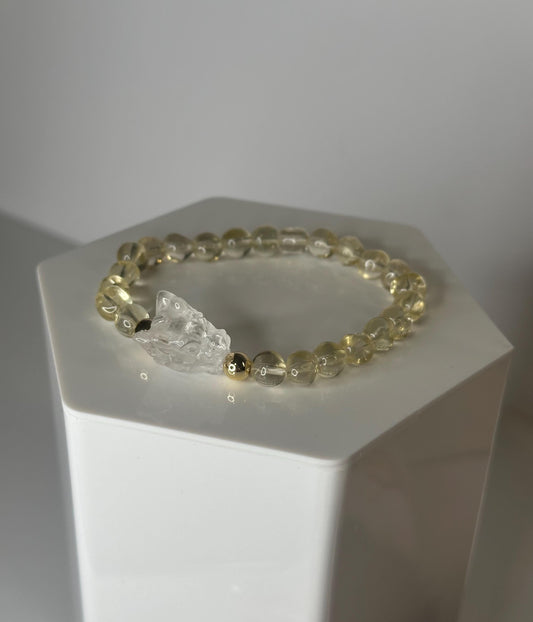 Natural Brazilian Citrine Freeform Bead Bracelet | Clear Quartz Dragon Focal Bead | 18k Gold Filled Accent Beads | Handmade Gemstone Jewelry
