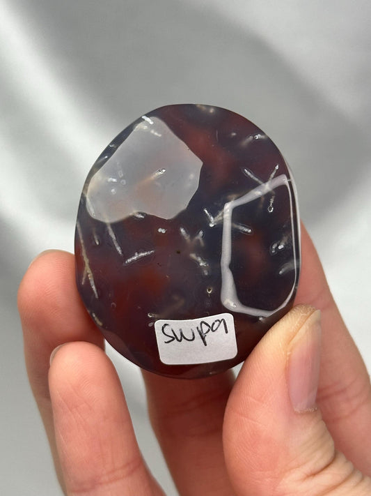 Swazi Agate Palm Stone | Natural Banded Agate Hand Stone | Smooth Polished Mineral Specimen for Collectors & Display