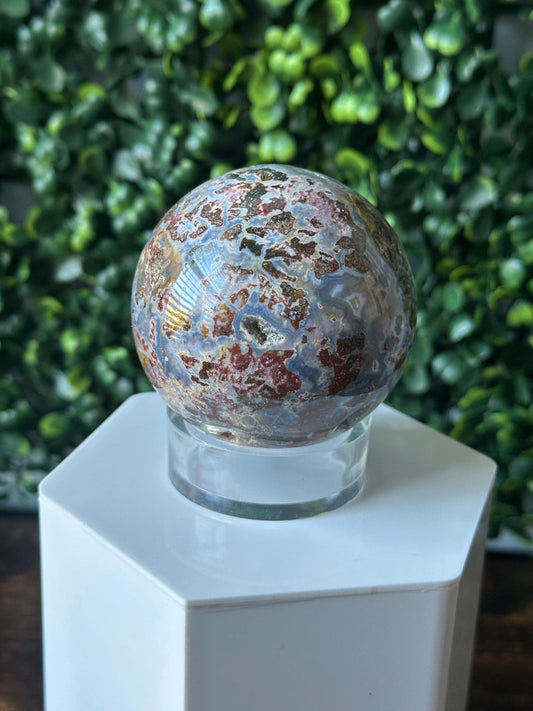 Sea Jasper Sphere | Natural Ocean Jasper Crystal Orb | Polished Stone Ball Mineral Specimen | Collector Display Decorative Accent