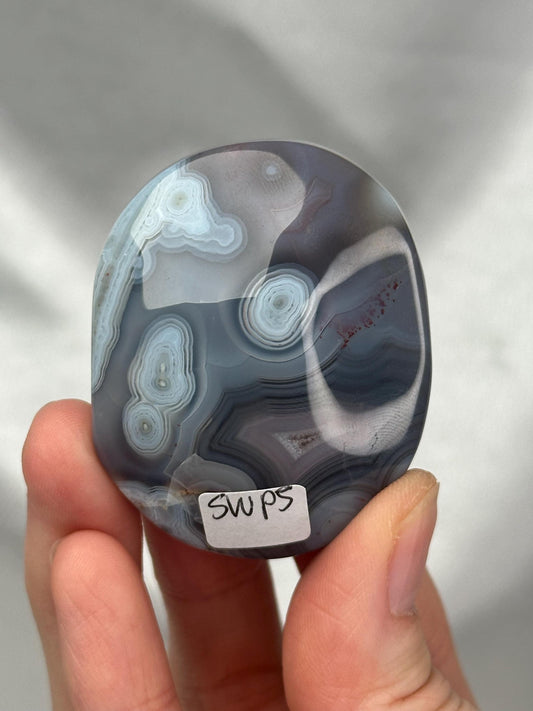 Swazi Agate Palm Stone | Natural Banded Agate Hand Stone | Smooth Polished Mineral Specimen for Collectors & Display