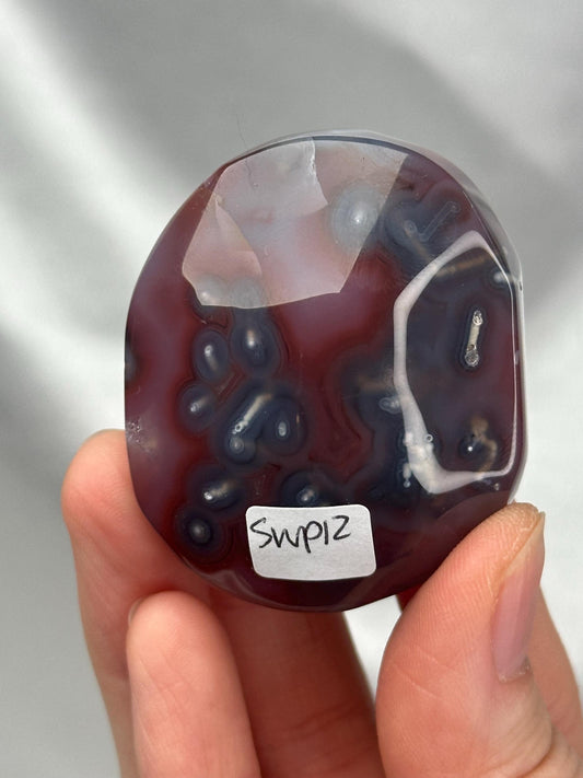 Swazi Agate Palm Stone | Natural Banded Agate Hand Stone | Smooth Polished Mineral Specimen for Collectors & Display