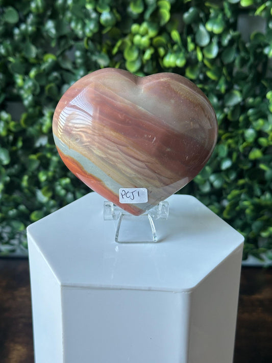 Polychrome Jasper Heart Carving | Multicolor Stone Sculpture | Smooth Mineral Display Piece | Decorative Collectible Crystal Accent