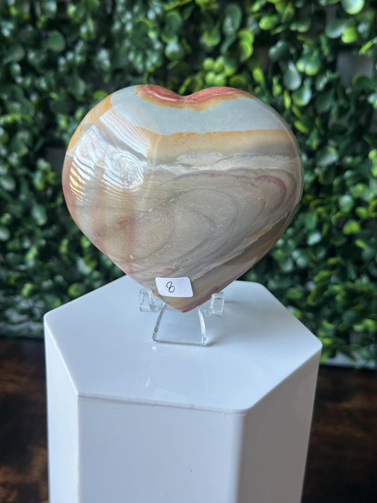 Polychrome Jasper Heart Carving | Multicolor Stone Sculpture | Smooth Mineral Display Piece | Decorative Collectible Crystal Accent