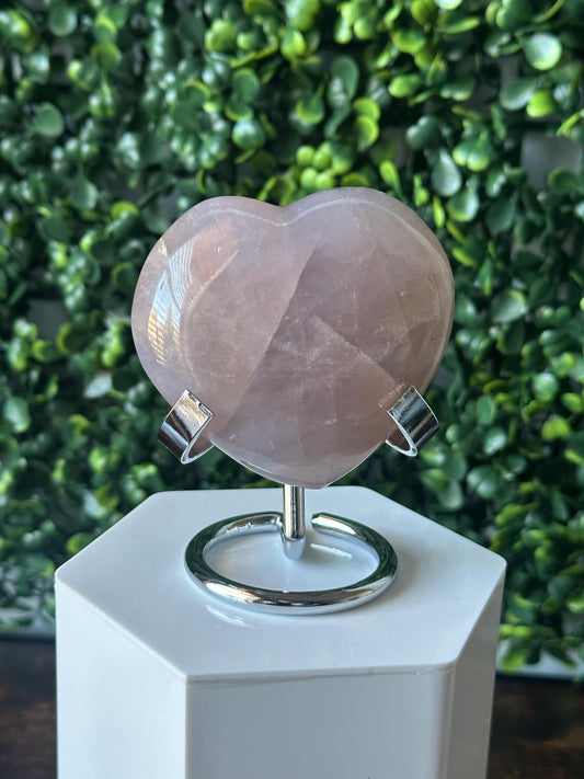 Blue Rose Quartz Heart with Metal Stand | Natural Quartz Crystal Heart Display | Polished Stone Decor Piece for Collectors & Home Shelves