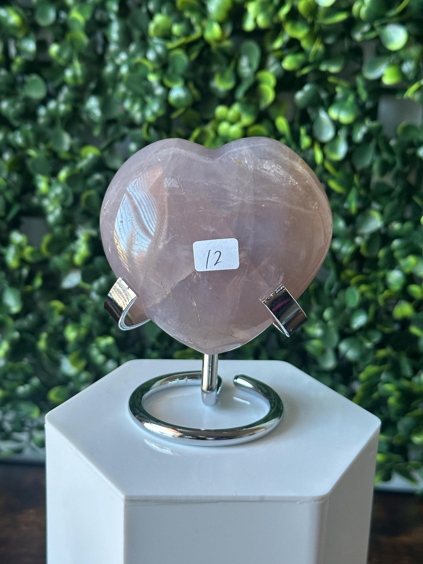 Blue Rose Quartz Heart with Metal Stand | Natural Quartz Crystal Heart Display | Polished Stone Decor Piece for Collectors & Home Shelves