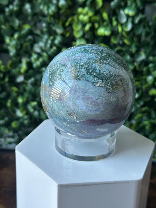 Sea Jasper Sphere | Natural Ocean Jasper Crystal Orb | Polished Stone Ball Mineral Specimen | Collector Display Decorative Accent