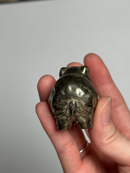 Pyrite Hippo Carving | Natural Pyrite Stone Hippopotamus Sculpture | Metallic Mineral Animal Figurine for Collectors Display Decor