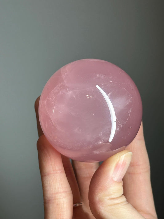 Rose Quartz Sphere – Polished Pink Crystal Orb of Love, Gentle Heart Chakra Stone, Decor, Meditation, or Gift Display