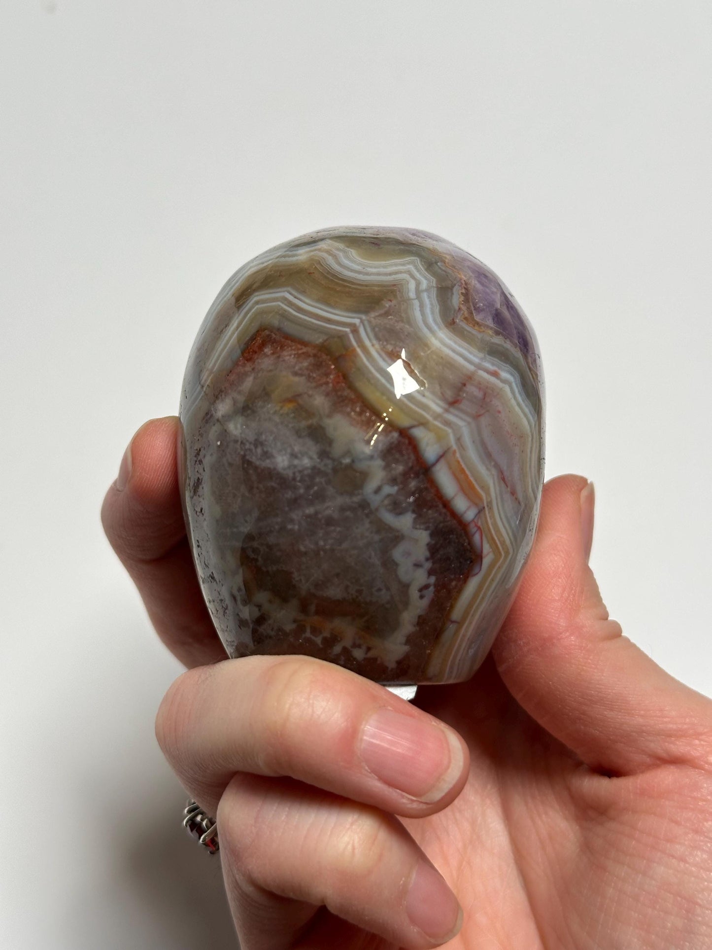 Amethyst Skull with Crazy Lace Agate | Natural Purple Quartz Crystal Skull Carving | Banded Stone Sculpture for Collectors Display Decor