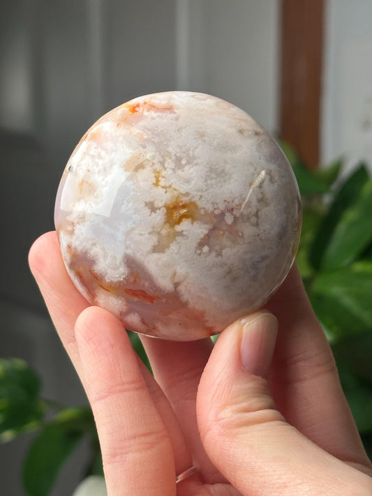 Flower Agate Palmstone | Natural Flower Agate Hand Stone | Polished Mineral Specimen for Collectors Display Decor Accent
