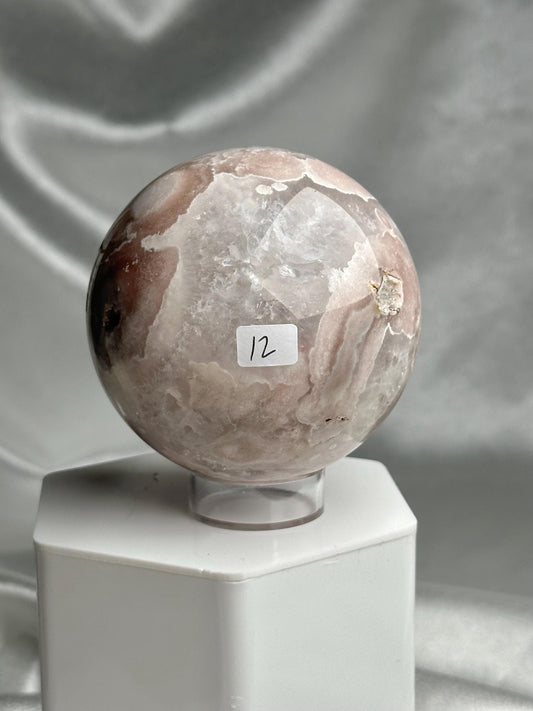 Flower Agate Sphere | Natural Pink Flower Agate Crystal Ball | Polished Mineral Specimen for Collectors Display Decor Accent