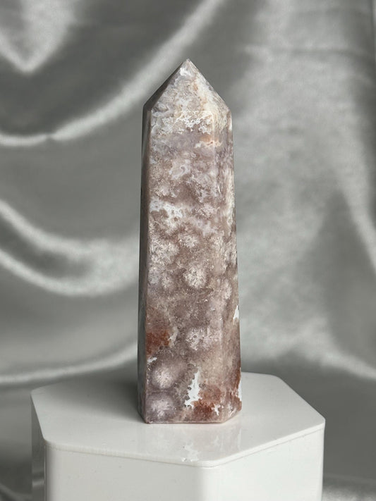 Flower Agate Tower | Natural Pink Flower Agate Crystal Point | Polished Mineral Specimen for Collectors Display Decor Accent