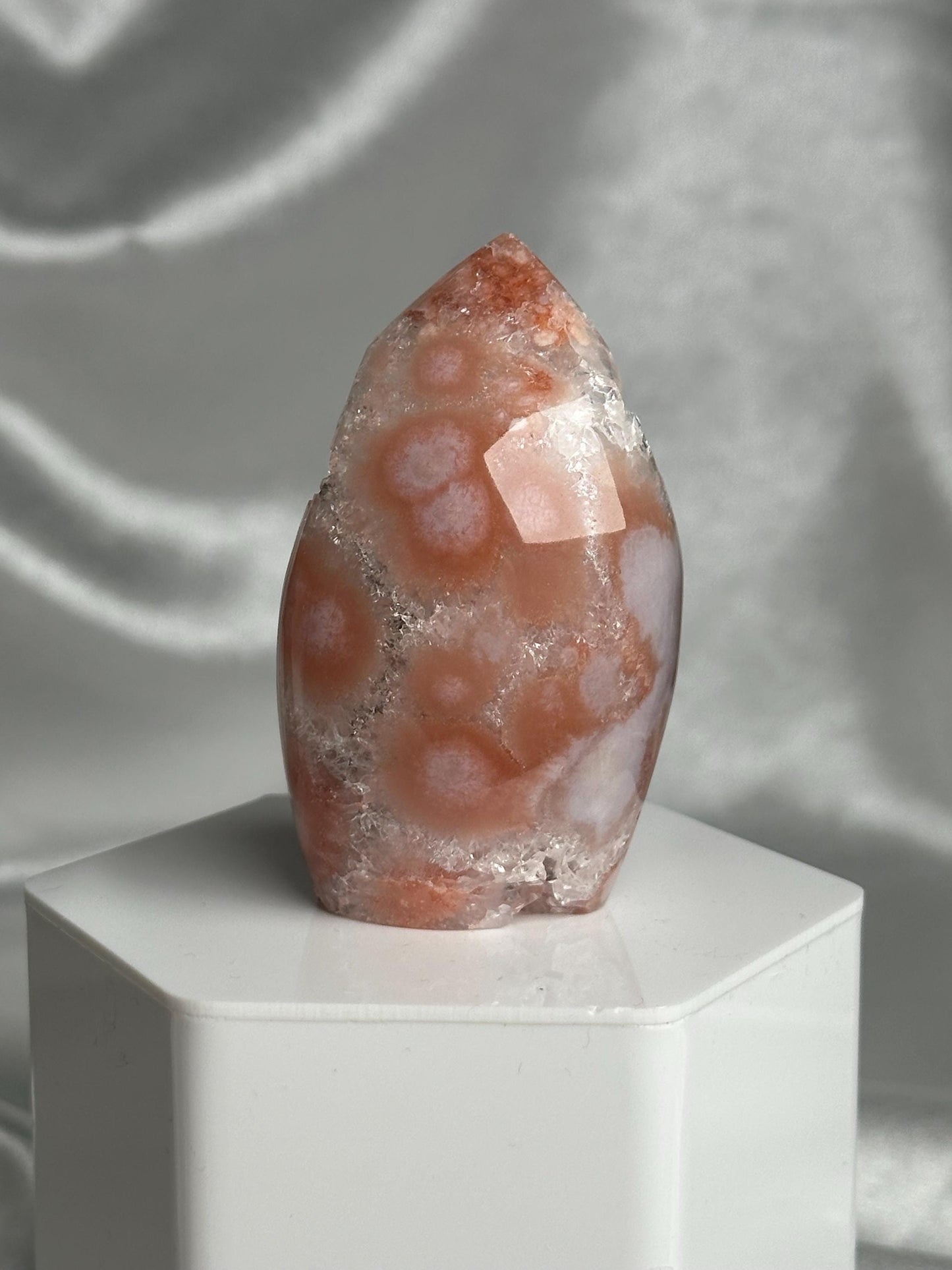 Flower Agate Flame | Natural Pink Flower Agate Crystal Flame Carving | Polished Mineral Specimen for Collectors Display Decor Accent