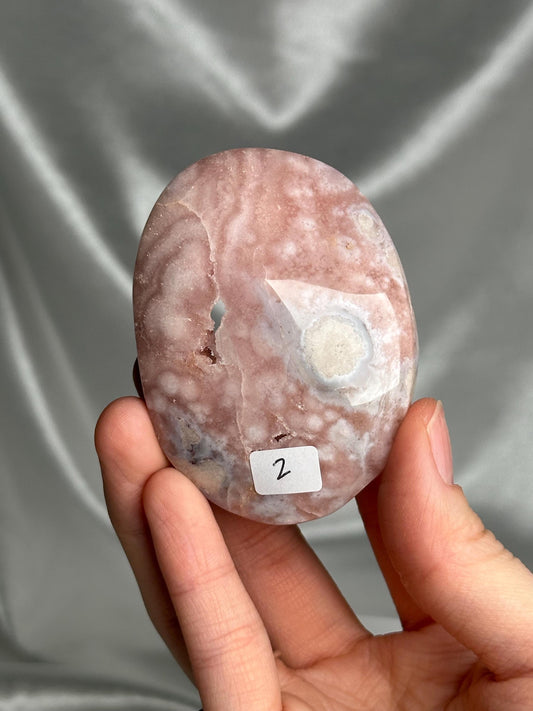 Druzy Flower Agate Palmstone | Natural Flower Agate Hand Stone | Polished Mineral Specimen for Collectors Display Decor Accent
