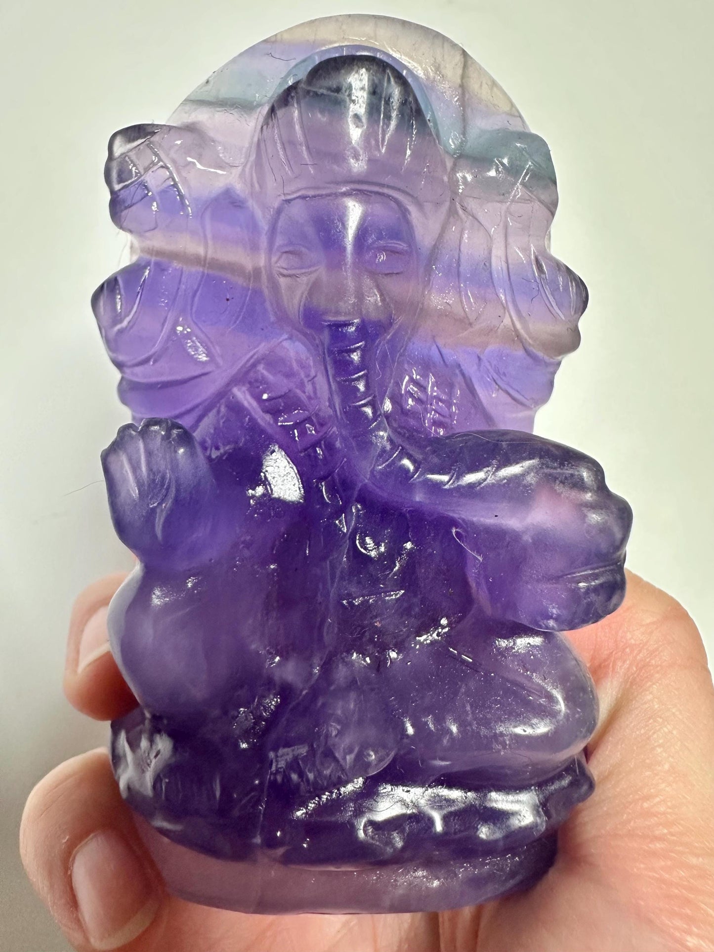 Fluorite Ganesha Carving | Natural Fluorite Crystal Sculpture | Hand Carved Stone Deity Figurine for Collectors Display Decor