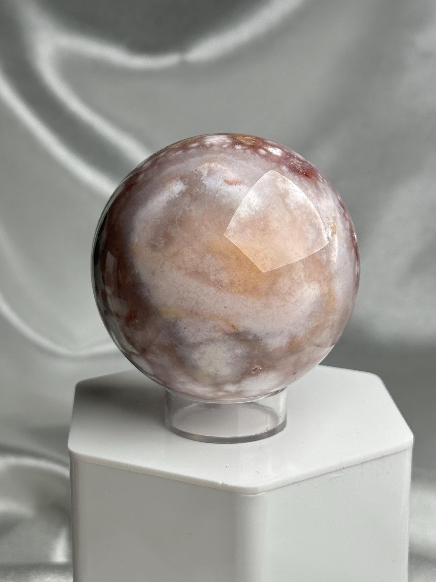 Flower Agate Sphere | Natural Pink Flower Agate Crystal Ball | Polished Mineral Specimen for Collectors Display Decor Accent