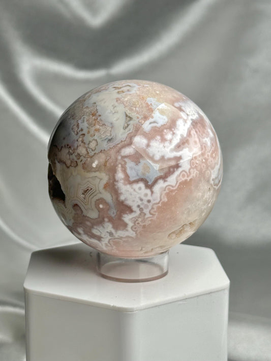 Flower Agate Sphere | Natural Pink Flower Agate Crystal Ball | Polished Mineral Specimen for Collectors Display Decor Accent