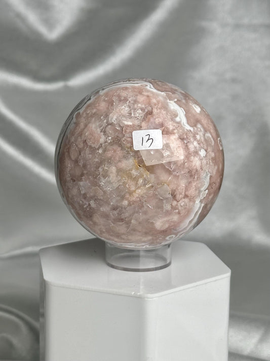 Flower Agate Sphere | Natural Pink Flower Agate Crystal Ball | Polished Mineral Specimen for Collectors Display Decor Accent