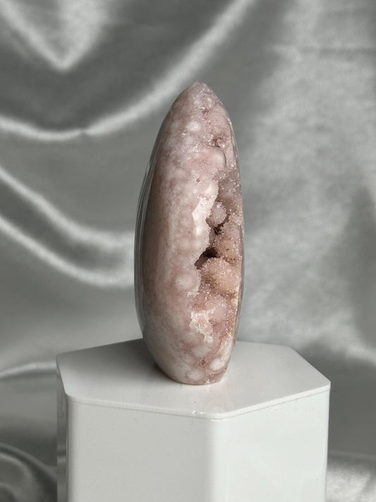 Flower Agate Flame | Natural Pink Flower Agate Crystal Flame Carving | Polished Mineral Specimen for Collectors Display Decor Accent