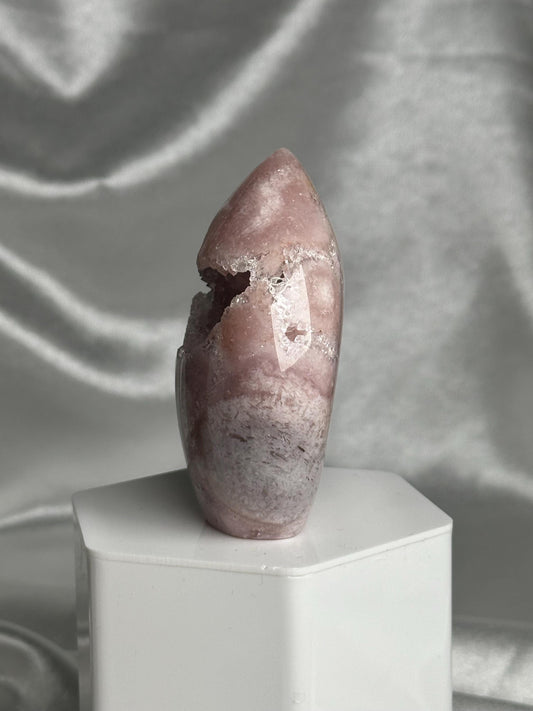 Flower Agate Flame | Natural Pink Flower Agate Crystal Flame Carving | Polished Mineral Specimen for Collectors Display Decor Accent