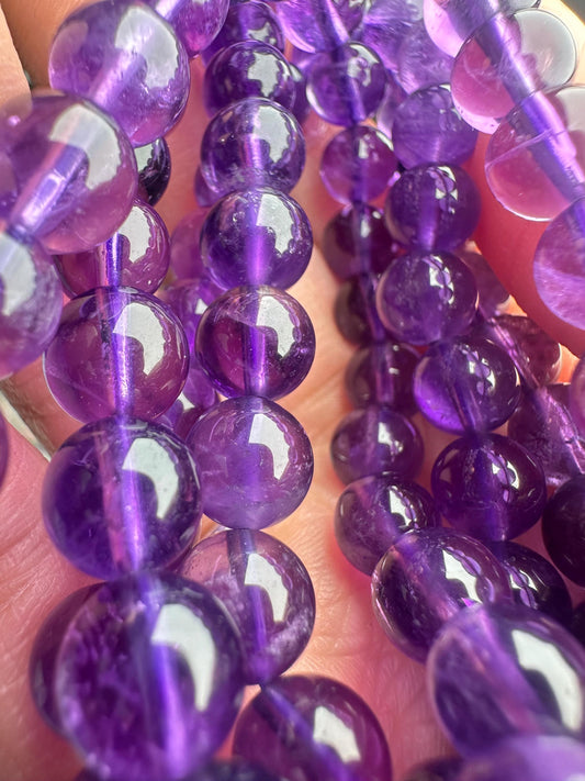 Amethyst Bracelet | Natural Purple Quartz Beaded Jewelry | Polished Gemstone Bracelet for Collectors Fashion Wear Spiritual Gift Accent