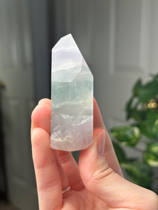 Yttrium Fluorite Tower with Lavender Banding | Natural Fluorite Crystal Point | Polished Mineral Specimen Collectors Display Decor Accent