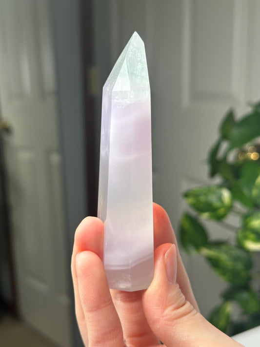 Yttrium Fluorite Tower with Lavender Banding | Natural Fluorite Crystal Point | Polished Mineral Specimen Collectors Display Decor Accent