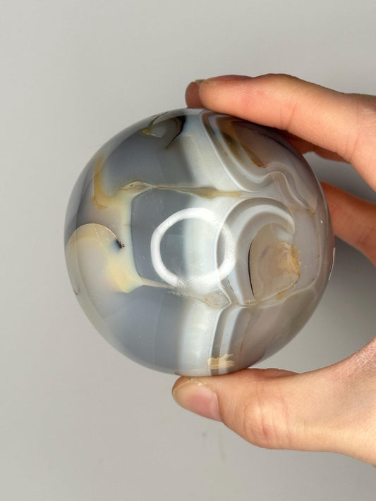 Orca Agate Sphere | Natural Banded Agate Crystal Ball | Polished Mineral Specimen for Collectors Display Decor Accent