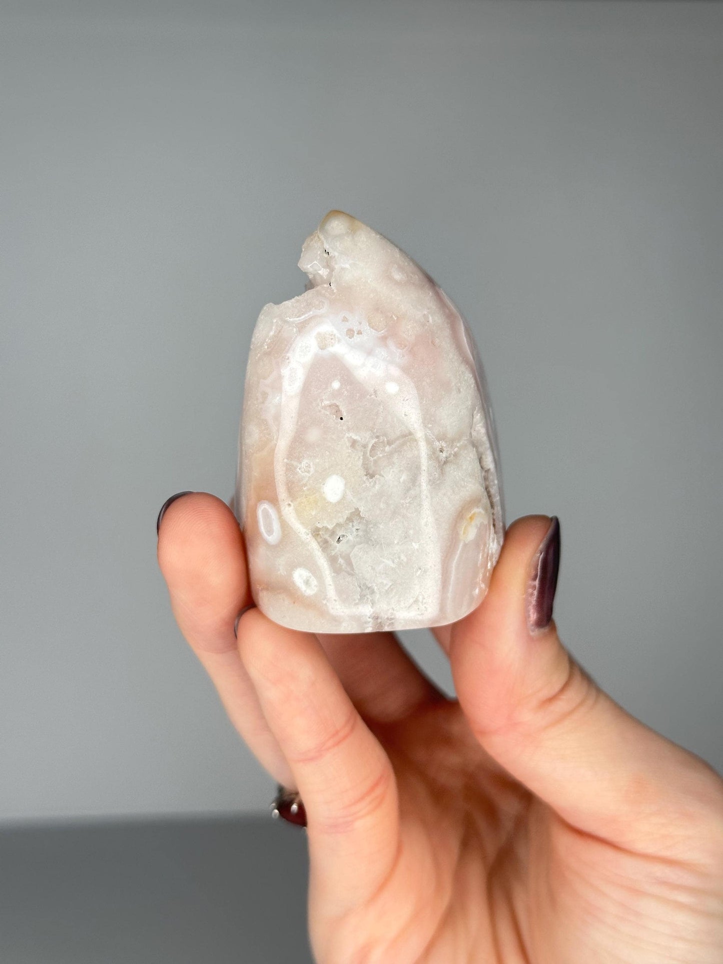 Flower Agate Flame | Natural Pink Flower Agate Crystal Flame Carving | Polished Mineral Specimen for Collectors Display Decor Accent