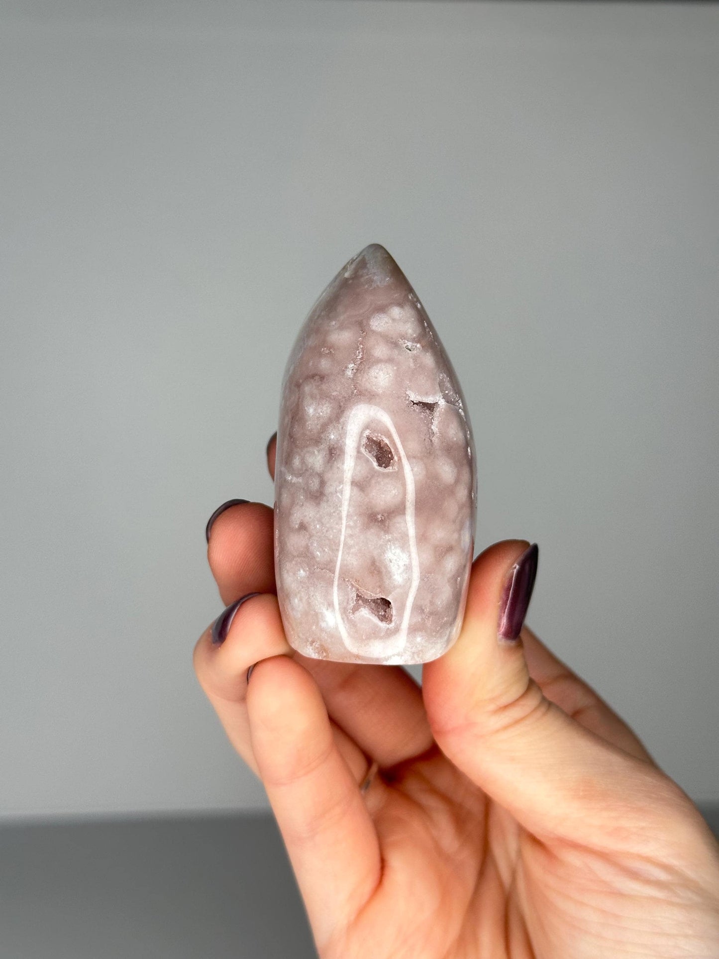 Flower Agate Flame | Natural Pink Flower Agate Crystal Flame Carving | Polished Mineral Specimen for Collectors Display Decor Accent