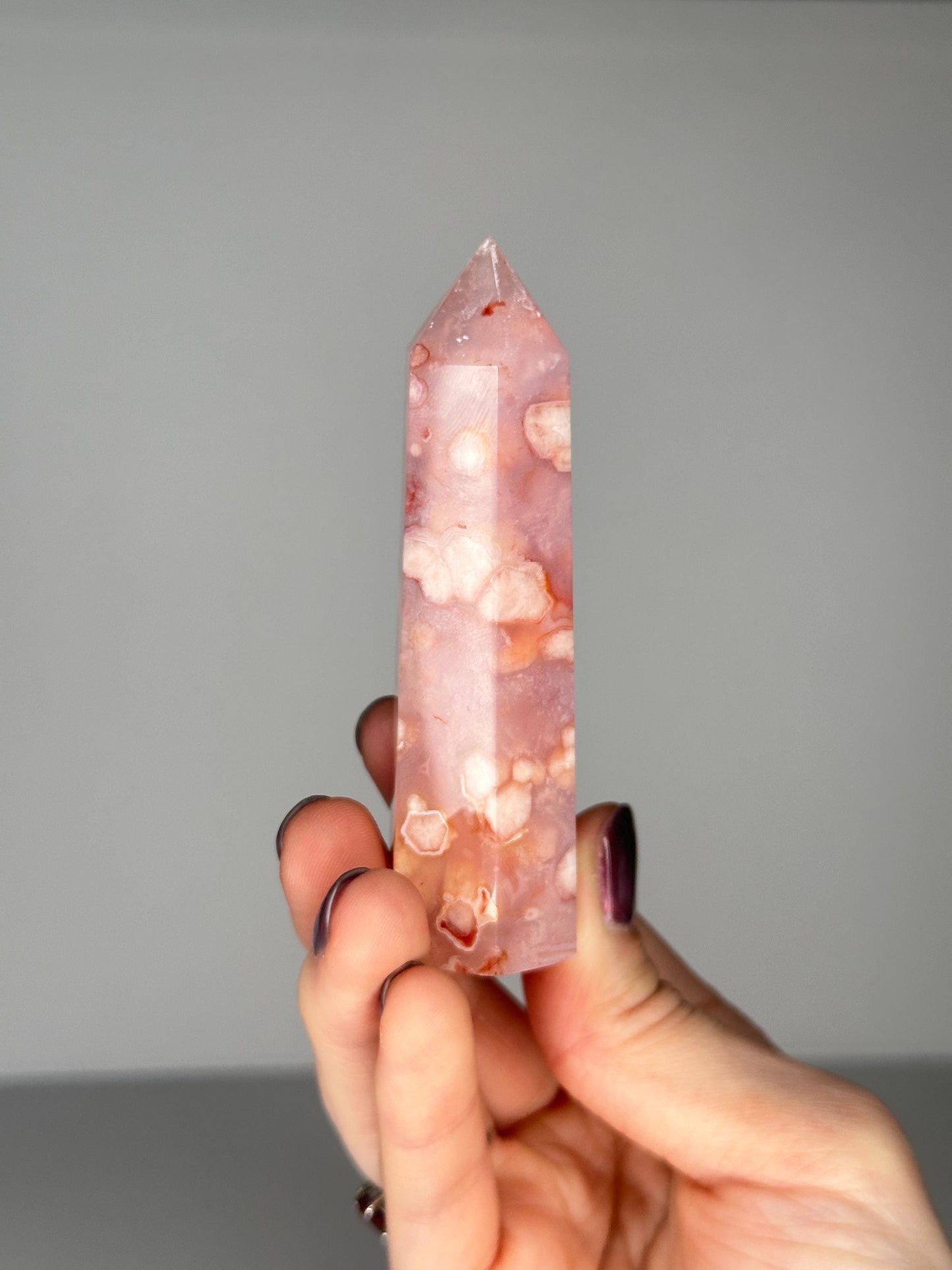 Pink Carnelian Flower Agate Tower | Natural Banded Agate Crystal Point | Polished Mineral Specimen for Collectors Display Decor Accent