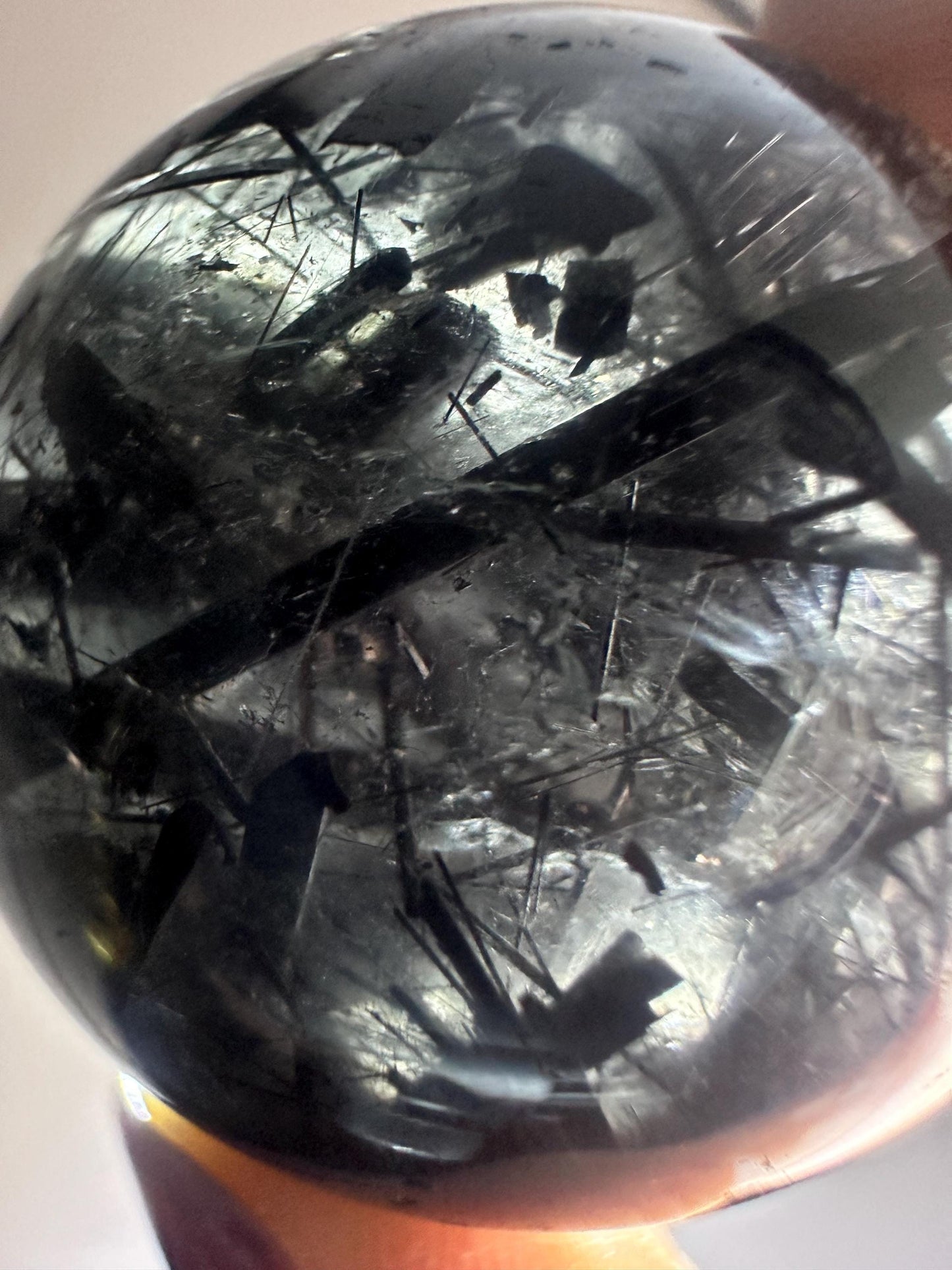Black Tourmaline in Quartz Sphere | Natural Inclusion Quartz Crystal Ball | Polished Stone Orb for Home Decor Display Accent Piece