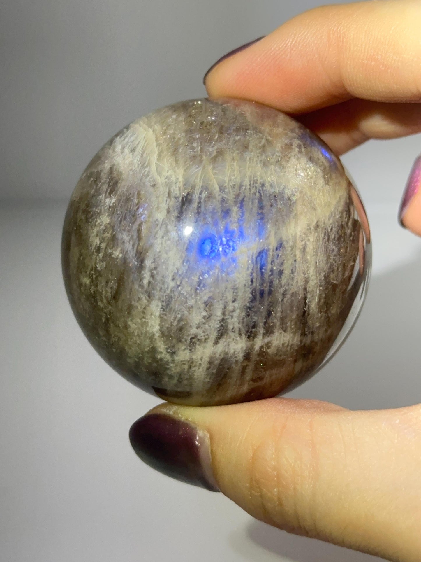 Moonstone Sphere | Natural Moonstone Crystal Ball | Flashing Feldspar Stone Orb for Home Decor Display Aesthetic Accent Piece