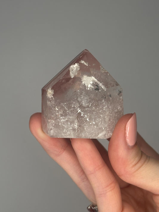 Pink Lithium Quartz Tower – Polished Crystal Point, Natural Soothing Stone for Emotional, Calming Gemstone Decor, Energy Tool