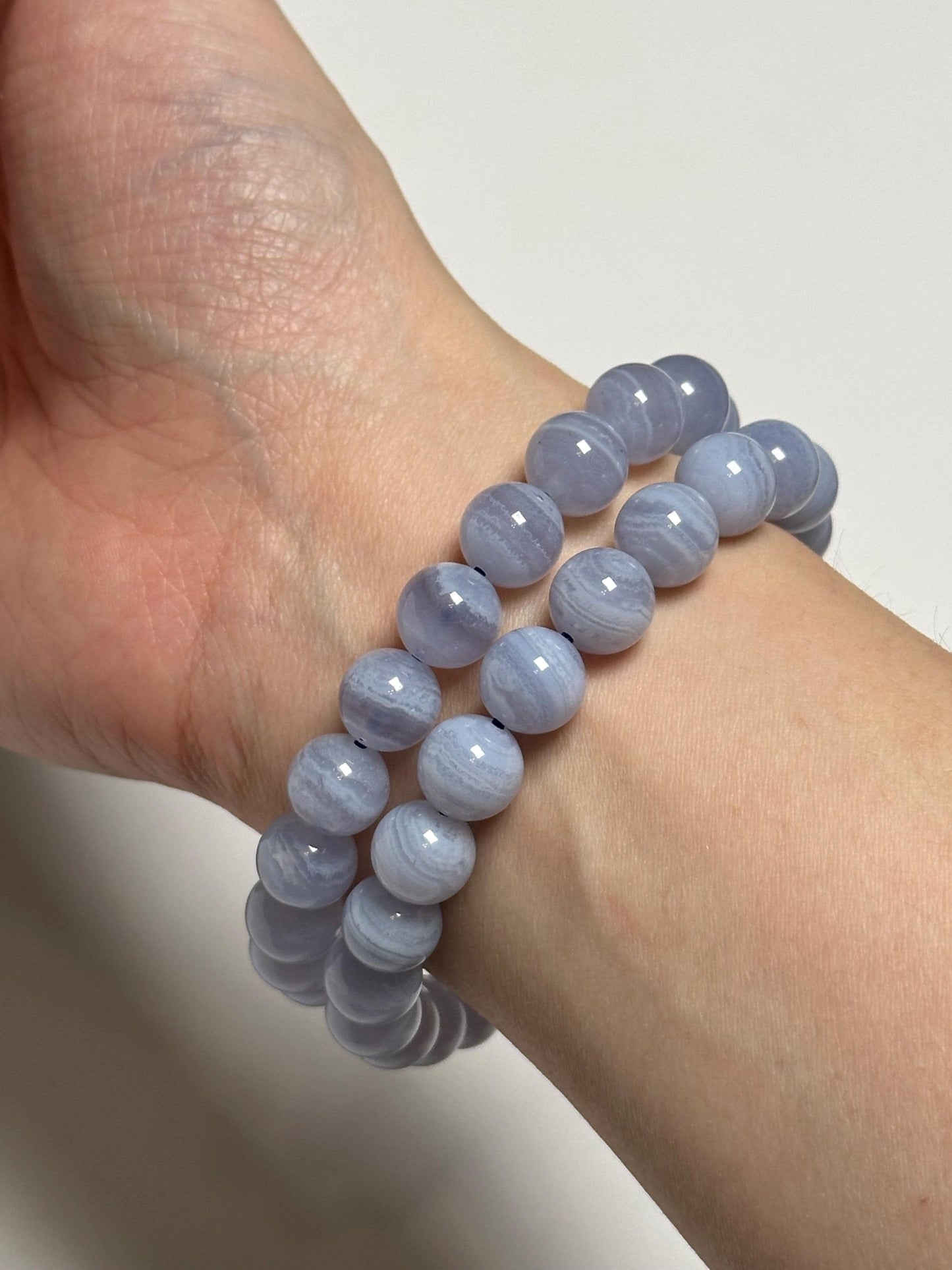 Blue Lace Agate Bracelet 9.6mm | Natural Blue Agate Beaded Bracelet | Polished Gemstone Jewelry for Everyday Wear & Collectors