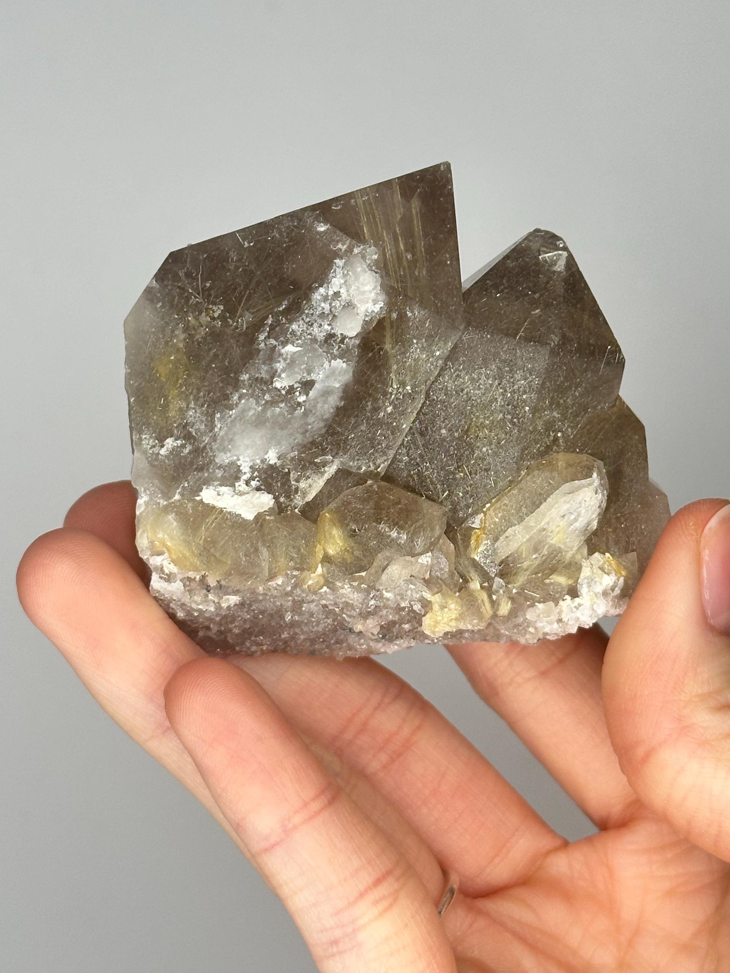Smoky Quartz Cluster with Golden Rutile Inclusions | Sparkling Crystal for Energy Clearing, Focus, and Elevated Decor