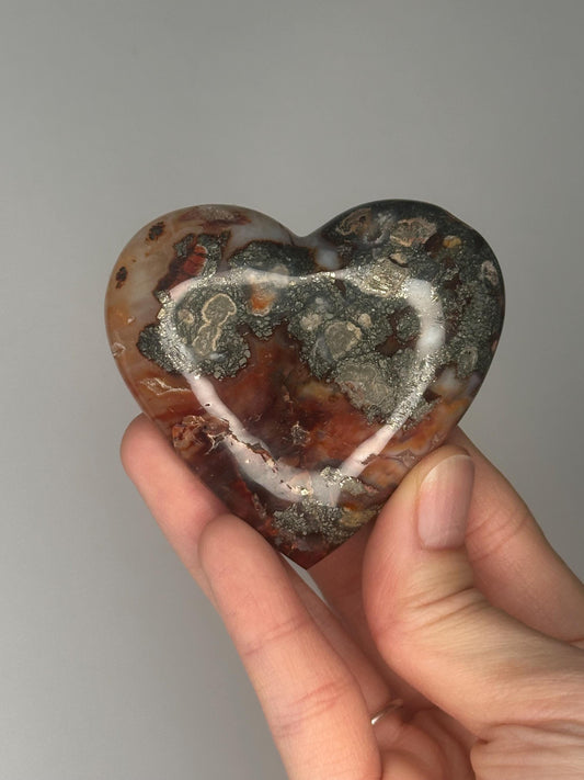 Red Marcasite Heart from Indonesia | Natural Marcasite Crystal Heart Carving | Decorative Mineral Display Piece for Home Decor Accent