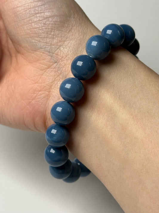 Owyhee Blue Opal Bead Bracelet 11mm | Natural Oregon Opal Jewelry | Soft Blue Crystal Bracelet Gift for Collectors & Everyday Wear
