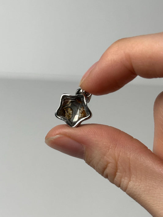 Pallasite Meteorite Star Pendant | Genuine Cosmic Gemstone Jewelry | Rare Space Crystal Necklace Gift for Collectors