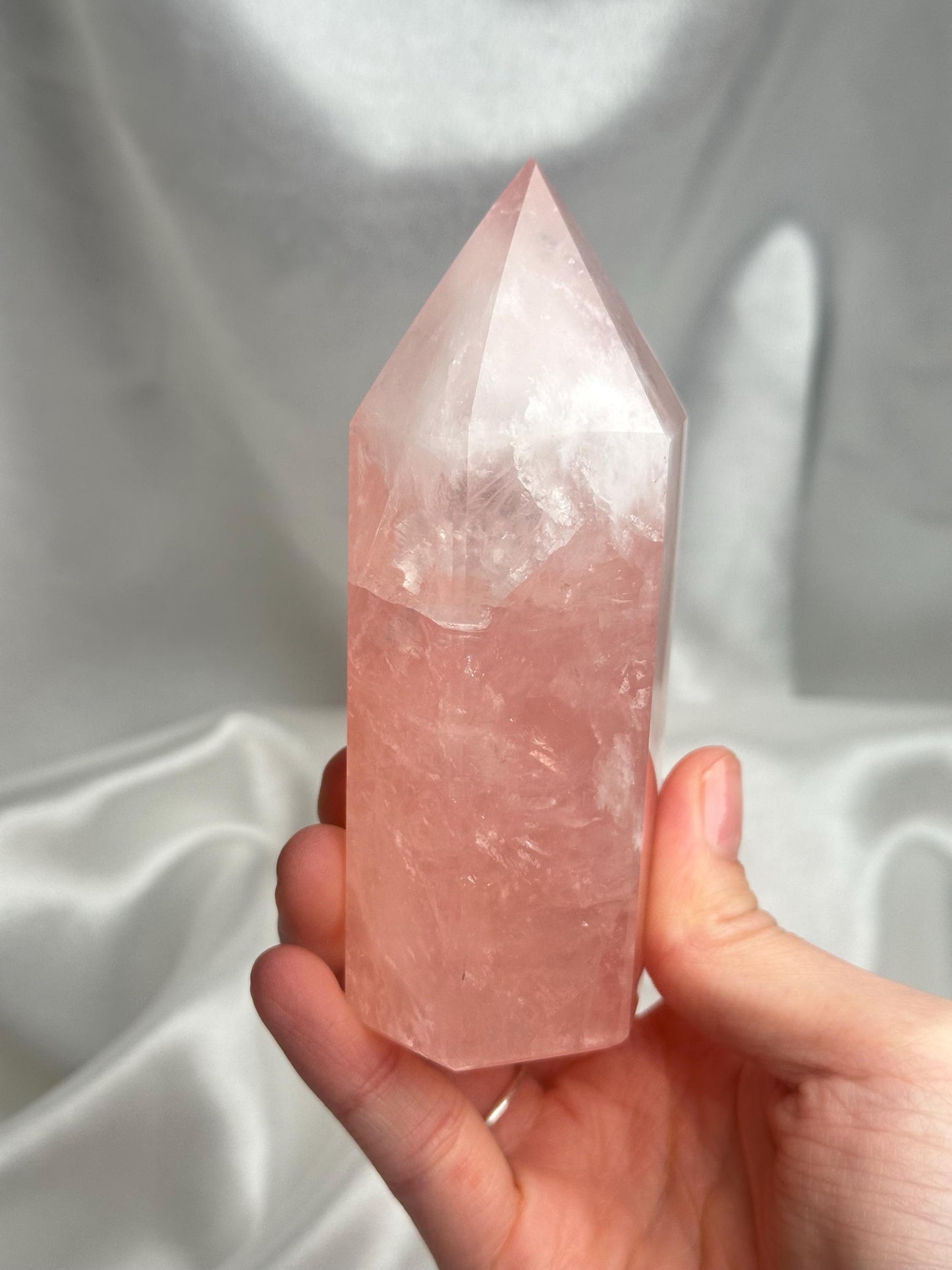 Watermelon Pink Rose Quartz Tower from Brazil | Natural Pink Quartz Crystal Point | Unique Gemstone Decor Gift for Collectors