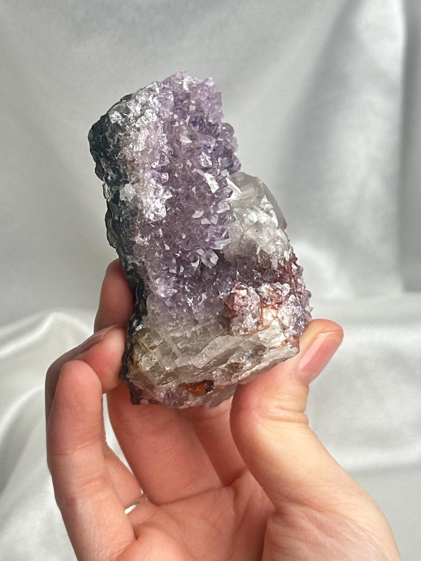 Amethyst with Red Druzy & Calcite | Natural Purple Quartz Crystal Specimen | Sparkling Mineral Decor Gift for Collectors and Display