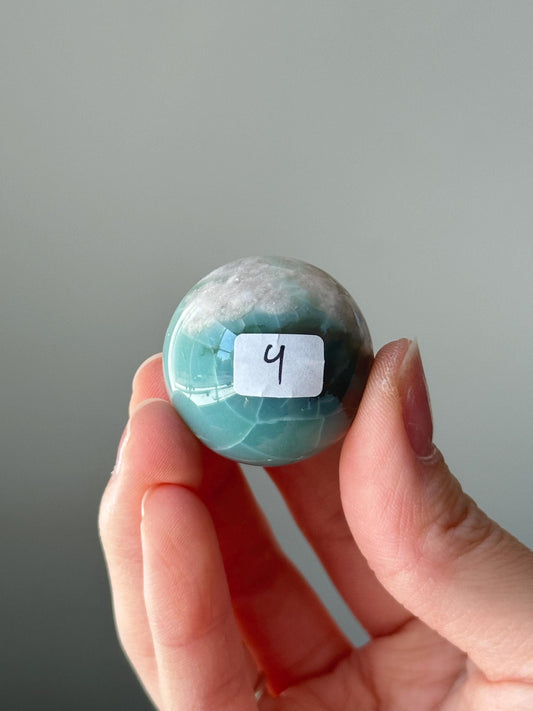 Green Flower Agate Sphere | Natural Floral Agate Crystal Ball | Soft Green Blossom Gemstone Decor Gift for Collectors