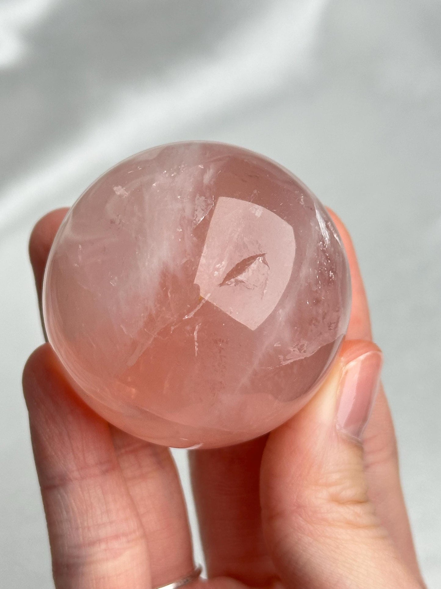 Watermelon Pink Rose Quartz Sphere | Natural Pink Quartz Crystal Ball | Unique Banded Gemstone Decor Gift for Collectors & Display