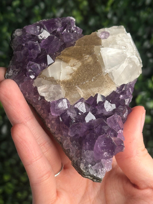 Amethyst with Calcite Specimen | Natural Purple Quartz Crystal Cluster | Sparkling Mineral Display Piece, Collector Gift & Home Decor
