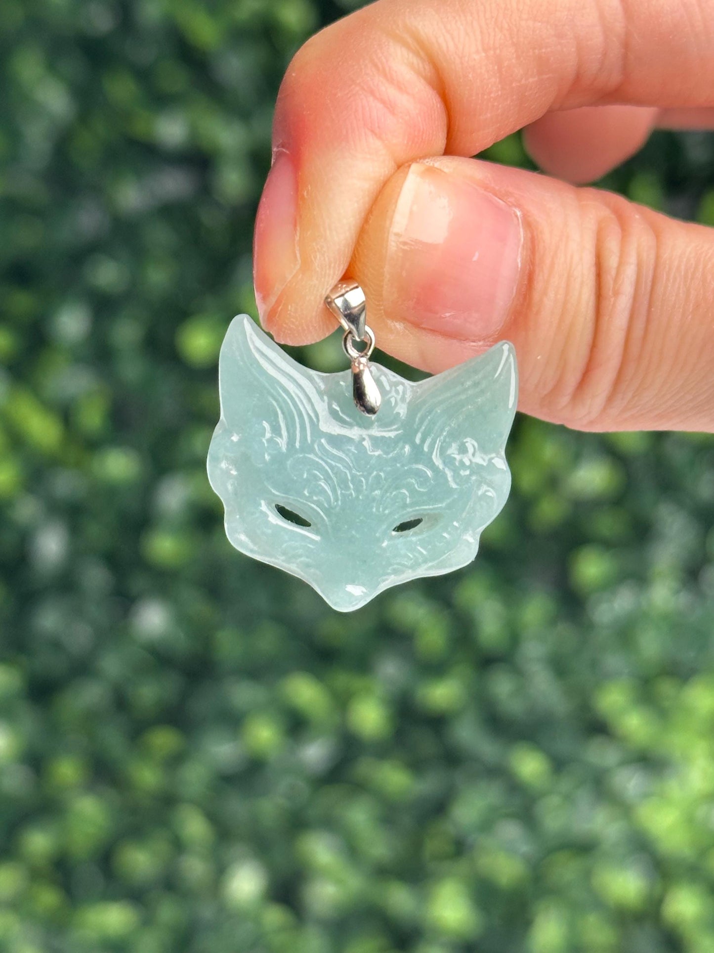 Guatemalan Blue Water Jade Kitsune Fox Pendant | Natural Jadeite Fox Carving | Gold or Silver Pendant | Japanese Fox Jewelry Gift