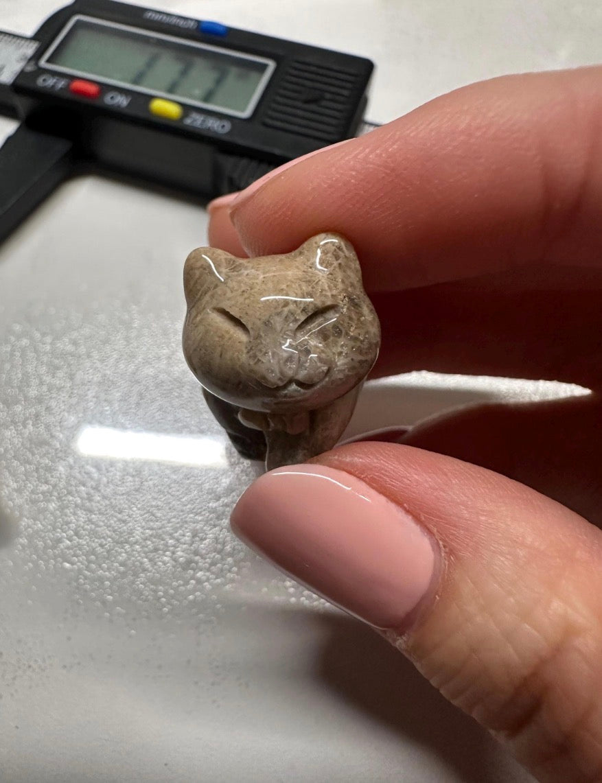 Mini Fossilized Coral Walking Cat Carving | Hand-Carved Gemstone Kitty Figurine | Crystal Animal Sculpture | Cat Lover Gift Idea