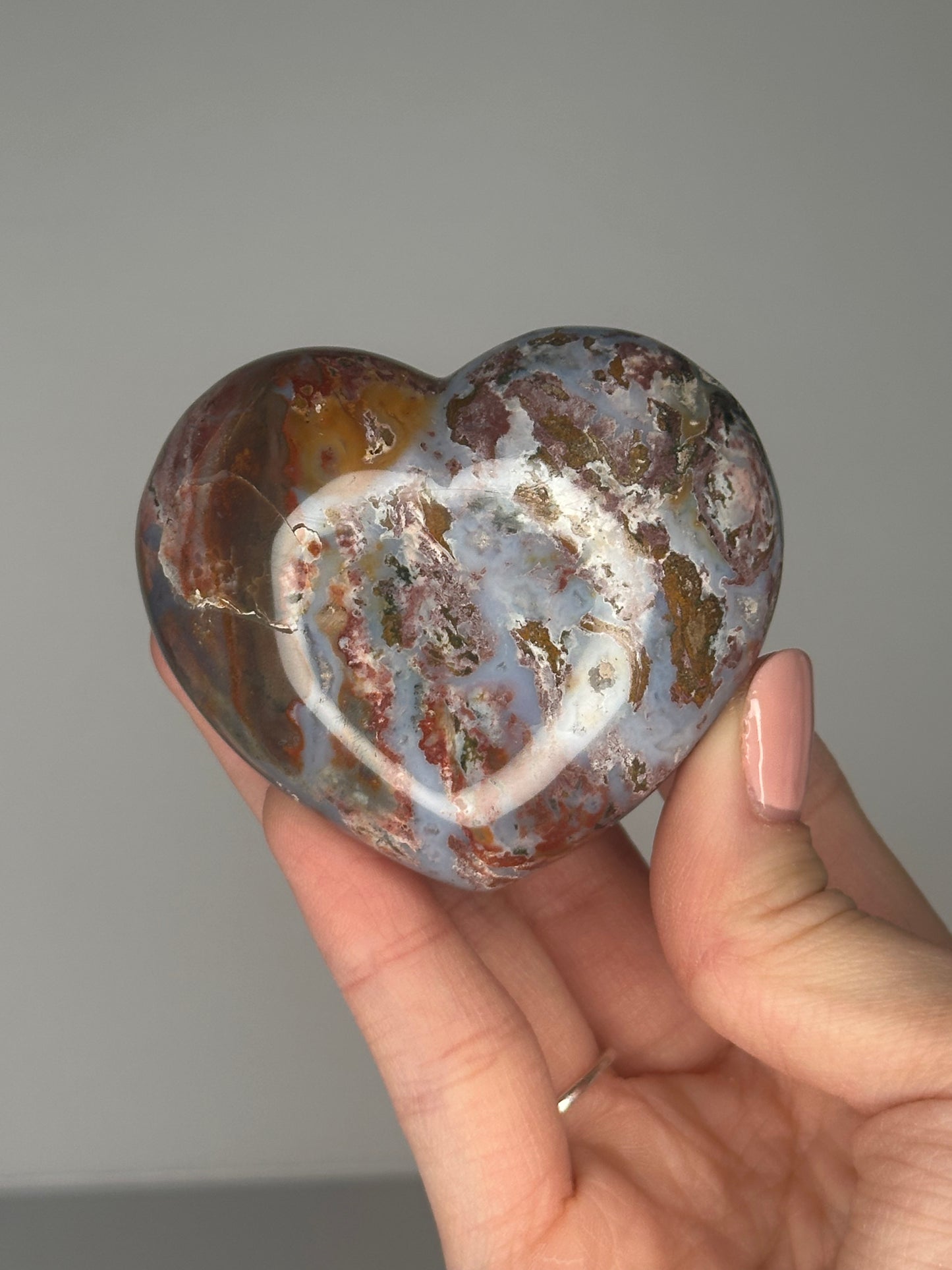Sea Jasper Heart Carving | Natural Ocean Jasper Crystal Heart | Polished Stone Heart Mineral Specimen for Collectors & Display