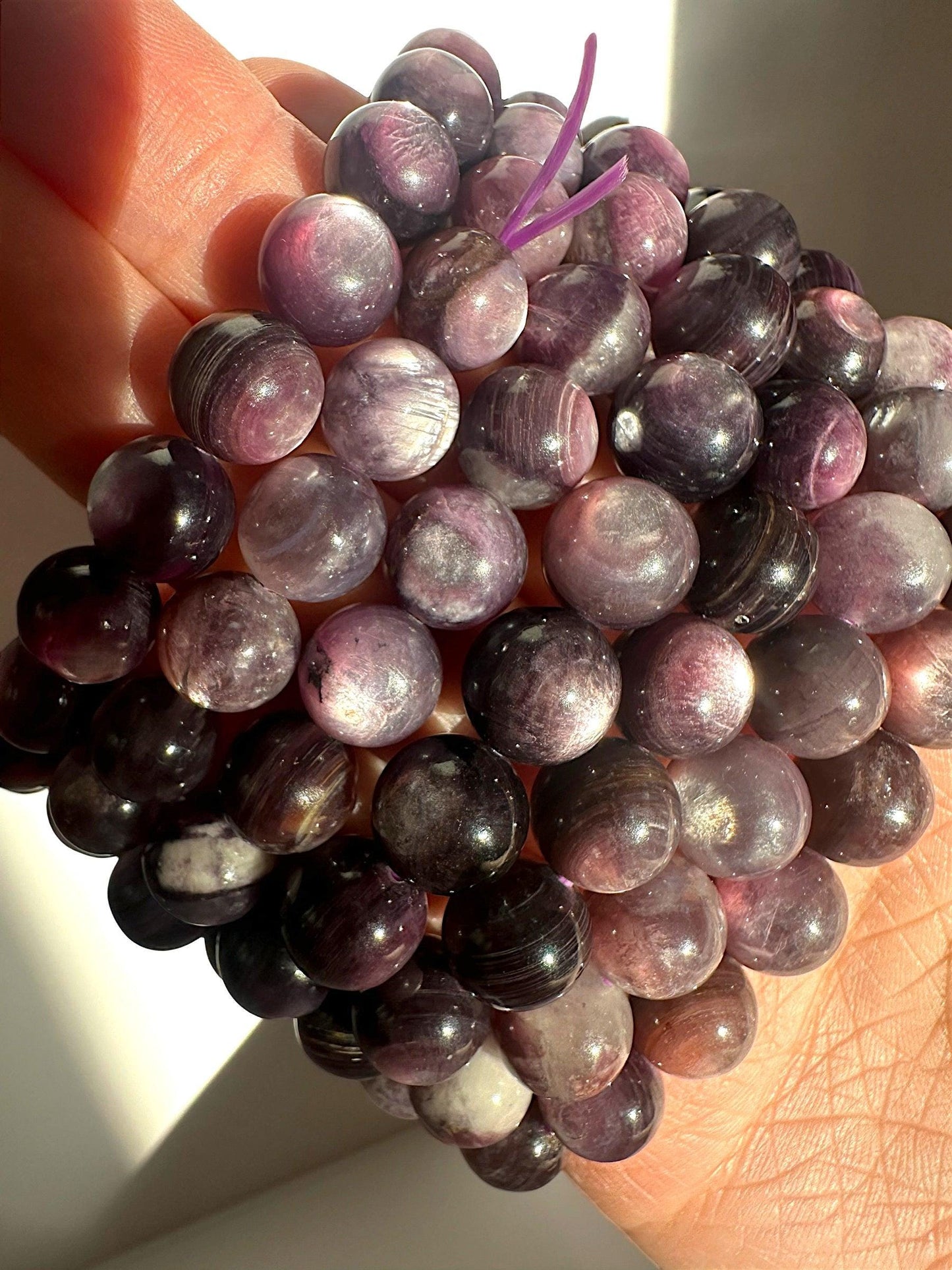 Stabilized Gem Lepidolite Bracelet –Natural Purple Gemstone Jewelry, Polished Crystal Beads, Stress Relief & Calming Stone, Gift