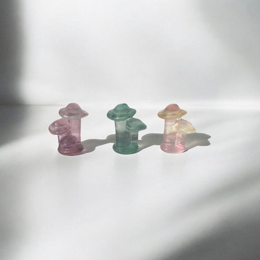 Mini Fluorite Mushrooms | Carved Fluorite Crystal Toadstools | Natural Gemstone Decor | Cute Crystal for Collection & Display